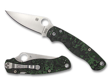 The Para Military  2 Jungle Wear Carbon Fiber CPM M4 Exclusive Knife shown opened and closed.