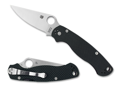 The Para Military  2 Carbon Fiber CPM M4 Exclusive Knife shown opened and closed.