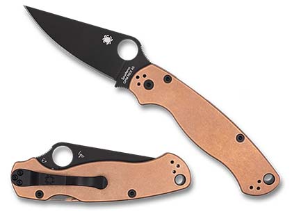The Para Military  2 Copper REX 45 Black Blade Exclusive Knife shown opened and closed.