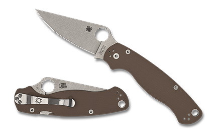 The Para Military  2 Brown G-10 CPM  15V  Sprint Run  Knife shown opened and closed.