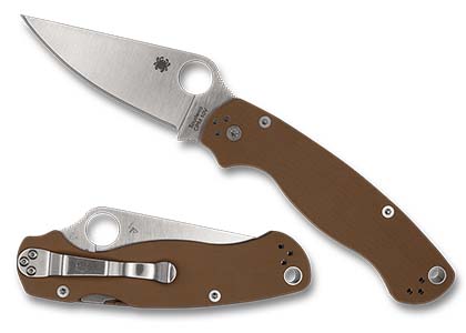 The Para Military  2 Coyote Brown G-10 CPM 10V Exclusive Knife shown opened and closed.