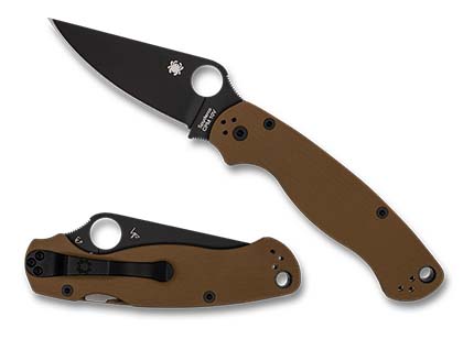 The Para Military™ 2 Coyote Brown G-10 CPM 10V Black Blade Exclusive shown open and closed
