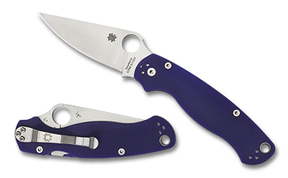 The Para Military  2 G-10 Dark Blue CPM S110V Knife shown opened and closed.