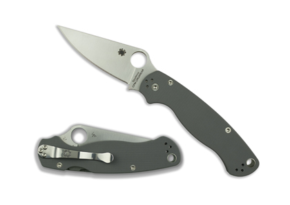 The Para Military  2 G-10 Grey CPM Cru-Wear Sprint Run  Knife shown opened and closed.