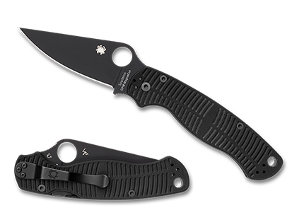 The Para Military  2 Salt  Black G-10 CPM MagnaCut  Black Blade Knife shown opened and closed.