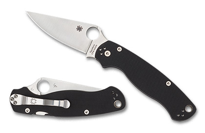 The Para Military  2 G-10 Black PlainEdge  Knife shown opened and closed.