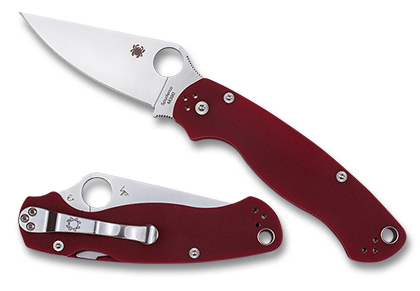 The Para Military  2 G-10 Red M390 Exclusive Knife shown opened and closed.
