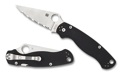 The Para Military  2 Black G-10 SpyderEdge  Knife shown opened and closed.