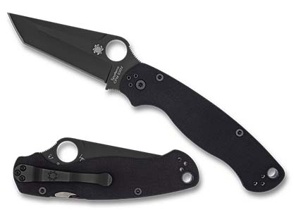 The Para Military  2 Black G-10 CPM S30V Black Blade Tanto Exclusive Knife shown opened and closed.