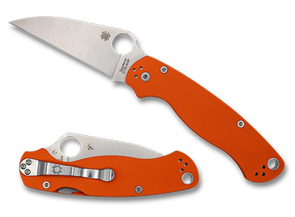 The Para Military® 2 Orange G-10 CTS XHP Wharncliffe Exclusive shown open and closed