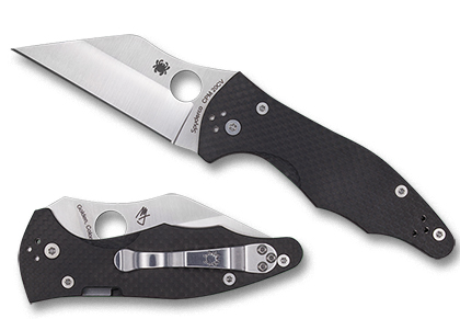 The Yojimbo  2 Carbon Fiber CPM 20CV Exclusive Knife shown opened and closed.