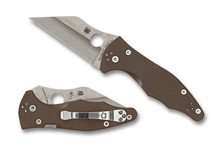 The YOJIMBO  2 BROWN G-10 CPM  15V  SPRINT RUN  Knife shown opened and closed.