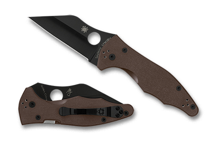 The Yojimbo  2 G-10 Brown Black Blade CPM S90V Exclusive Knife shown opened and closed.