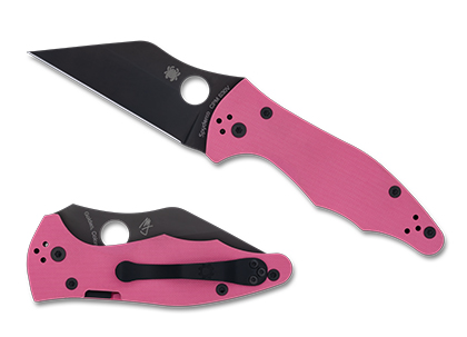 The YOJIMBO  2 PINK G-10 BLACK BLADE SPRINT RUN  Knife shown opened and closed.