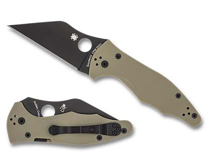 The Yojimbo  2 Tan G-10 CPM 20CV Black Blade Exclusvie Knife shown opened and closed.