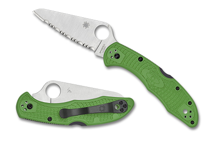 The Salt  2 Green LC200N Knife shown opened and closed.