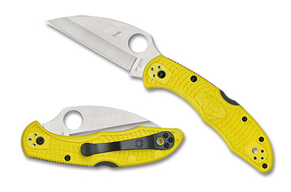 The Salt  2 FRN Yellow Wharncliffe PlainEdge  Knife shown opened and closed.