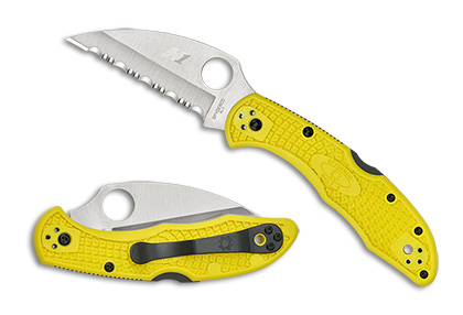 The Salt® 2 FRN Yellow Wharncliffe SpyderEdge shown open and closed
