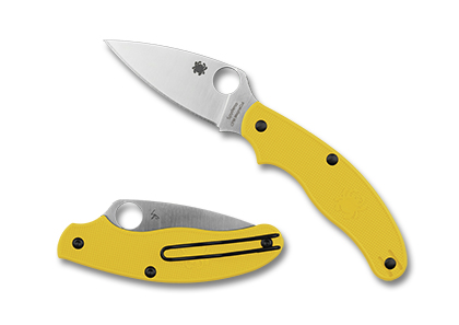 The UK Penknife  Salt  Yellow CPM  MagnaCut   Knife shown opened and closed.