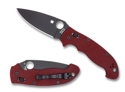 The Manix  2 XL Red G-10 CPM 4V Black Blade Exclusive Knife shown opened and closed.