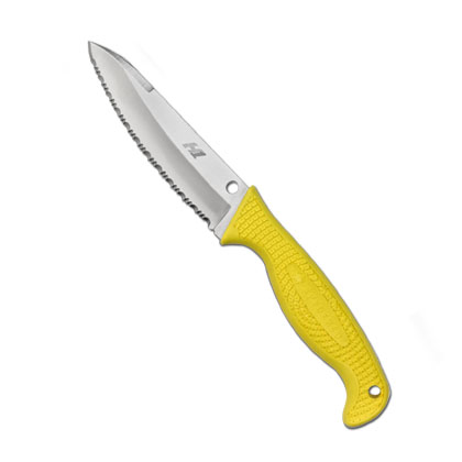 The Aqua Salt  Yellow Knife shown opened and closed.