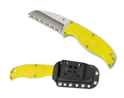 The Enuff  Salt  FRN Yellow Sheepfoot Knife shown opened and closed.