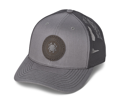 The Trucker Hat Charcoal Black with Spyderco Patch Knife shown opened and closed.