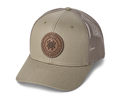The Trucker Hat Loden Green/Loden Green with Spyderco Patch shown open and closed