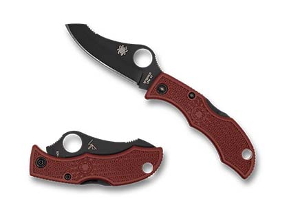 The Jester  Red FRN CPM 4V Black Blade Exclusive Knife shown opened and closed.