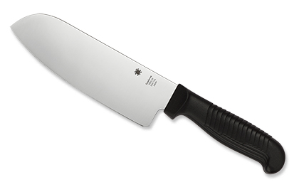 The Santoku Polypropylene Black Knife shown opened and closed.
