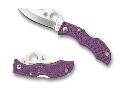 The Ladybug  3 FRN Purple Knife shown opened and closed.
