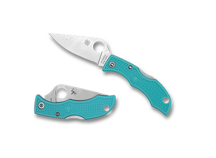 The Ladybug  FRN Teal CPM S30V Exclusive Knife shown opened and closed.