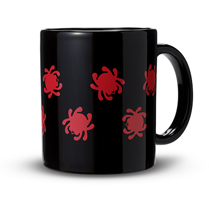 The Spyderco Mug Black w/ Red Bugs shown open and closed