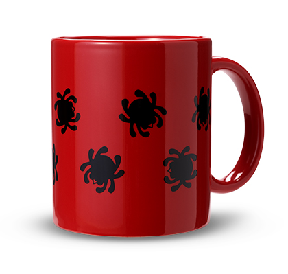 The Spyderco Mug Red w/ Black Bugs shown open and closed