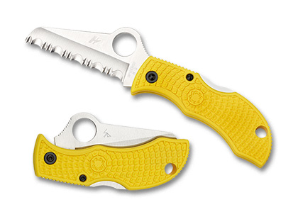 The Manbug  Salt  FRN Yellow Sheepfoot Knife shown opened and closed.
