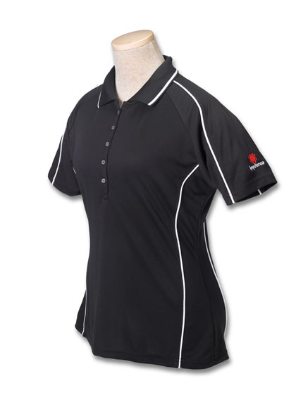 The Spyderco Womens Polo Shirt shown open and closed