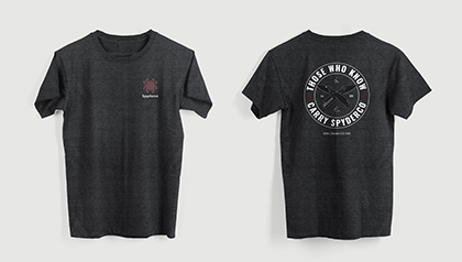 The Those Who Know T-Shirt  Heather Dark Gray  Knife shown opened and closed.