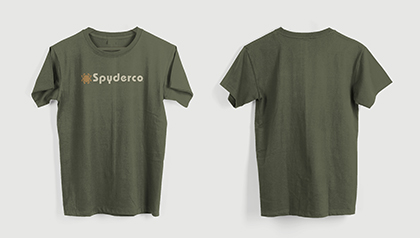 The Spyderco Logo T-Shirt  Military Green  Knife shown opened and closed.
