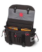 The Spyderco by Vanquest® Envoy-17™ Messenger Bag shown open and closed.