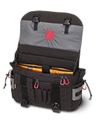 The Spyderco X Vanquest® Envoy-17™ Messenger Bag shown open and closed.